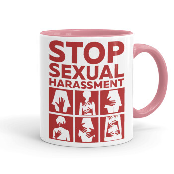 STOP sexual Harassment, Κούπα χρωματιστή ροζ, κεραμική, 330ml
