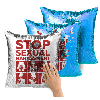STOP sexual Harassment, Μαξιλάρι καναπέ Μαγικό Μπλε με πούλιες 40x40cm περιέχεται το γέμισμα