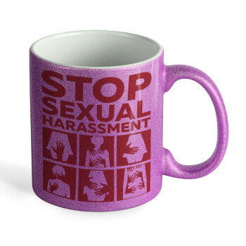 STOP sexual Harassment, Κούπα Μωβ Glitter που γυαλίζει, κεραμική, 330ml