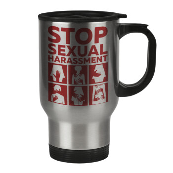 STOP sexual Harassment, Stainless steel travel mug with lid, double wall 450ml