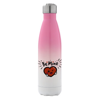 Be mine!, Μεταλλικό παγούρι θερμός Ροζ/Λευκό (Stainless steel), διπλού τοιχώματος, 500ml
