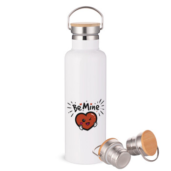 Be mine!, Stainless steel White with wooden lid (bamboo), double wall, 750ml