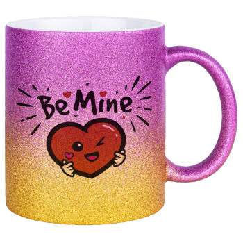 Be mine!, Κούπα Χρυσή/Ροζ Glitter, κεραμική, 330ml
