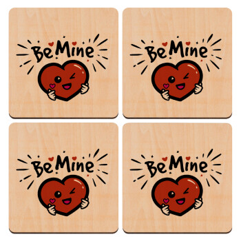 Be mine!, ΣΕΤ x4 Σουβέρ ξύλινα τετράγωνα plywood (9cm)