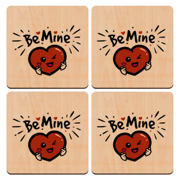 Be mine!, ΣΕΤ x4 Σουβέρ ξύλινα τετράγωνα plywood (9cm)