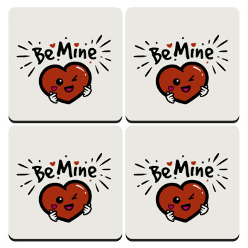 Be mine!, ΣΕΤ 4 Σουβέρ ξύλινα τετράγωνα (9cm)