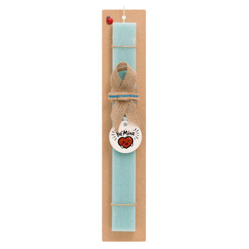 Be mine!, Easter Set, wooden keychain & aromatic flat Easter candle (30cm) (TURQUOISE)