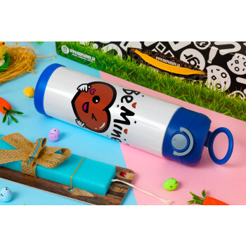 Be mine!, Easter candle, Childrens hot water bottle, stainless steel, with safety straw, BLUE (500ml)