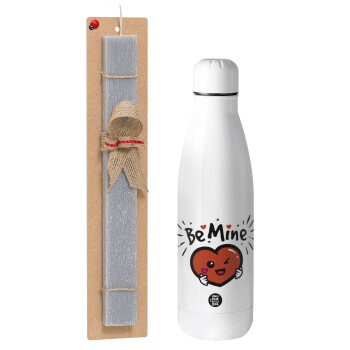 Be mine!, Easter Set, metallic stainless thermos bottle (500ml) & scented flat Easter candle (30cm) (GRAY)
