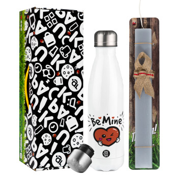 Be mine!, Easter candle, metallic white thermos bottle (500ml) & aromatic flat candle (30cm) (GRAY)