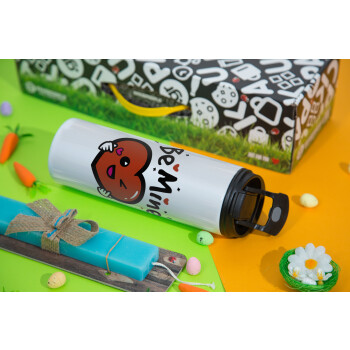 Be mine!, Easter candle,Travel Tumbler 2 Lids, with metal straw & cleaning brush & aromatic flat candle (30cm) (BLUE)