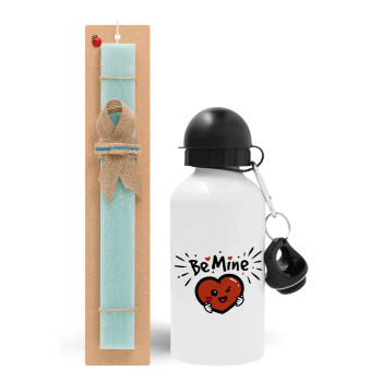 Be mine!, Easter Set, metallic aluminum water bottle (500ml) & scented flat candle (30cm) (TURQUOISE)