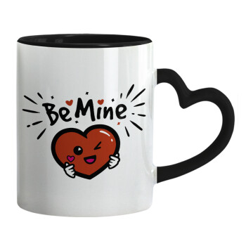Be mine!, Mug heart black handle, ceramic, 330ml