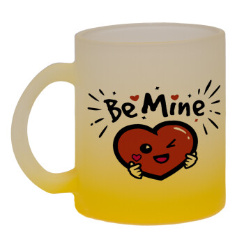 Be mine!, Κούπα γυάλινη δίχρωμη με βάση το κίτρινο ματ, 330ml