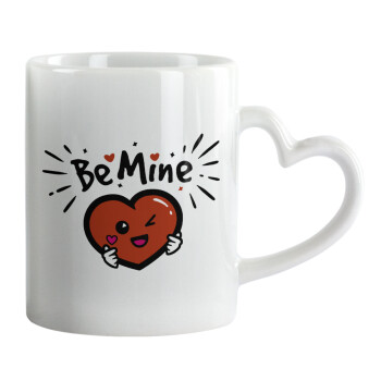 Be mine!, Κούπα καρδιά χερούλι λευκή, κεραμική, 330ml