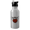 Water bottle Silver with straw, stainless steel 600ml