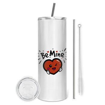 Be mine!, Eco friendly ποτήρι θερμό (tumbler) από ανοξείδωτο ατσάλι 600ml, με μεταλλικό καλαμάκι & βούρτσα καθαρισμού