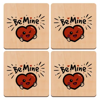 Be mine!, ΣΕΤ x4 Σουβέρ ξύλινα τετράγωνα plywood (9cm)