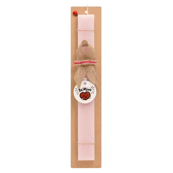 Be mine!, Easter Set, wooden keychain & scented flat Easter candle (30cm) (PINK)