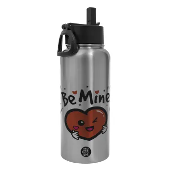 Be mine!, Metal mug thermo Silver with Straw and Spout Lid (Stainless steel), double wall, 950ml