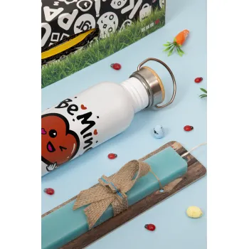 Be mine!, Πασχαλινή Λαμπάδα με παγούρι μεταλλικό Ασημένιο αλουμινίου (500ml) & κερί αρωματικό πλακέ (30cm) (ΤΙΡΚΟΥΑΖ)