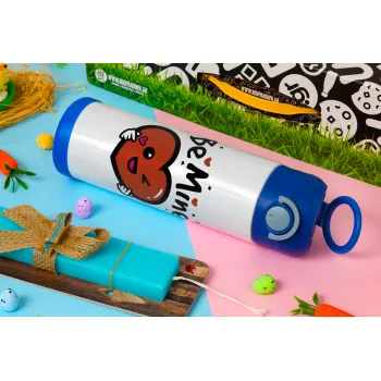 Be mine!, Easter candle, Childrens hot water bottle, stainless steel, with safety straw, BLUE (500ml)
