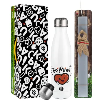 Be mine!, Easter candle, metallic white thermos bottle (500ml) & aromatic flat candle (30cm) (GRAY)