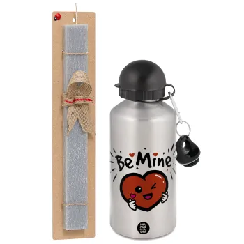 Be mine!, Easter Set, metallic silver aluminum water bottle (500ml) & aromatic flat Easter candle (30cm) (GRAY)