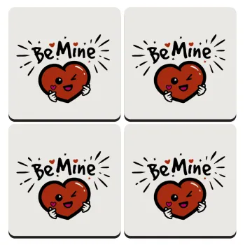 Be mine!, ΣΕΤ 4 Σουβέρ ξύλινα τετράγωνα (9cm)