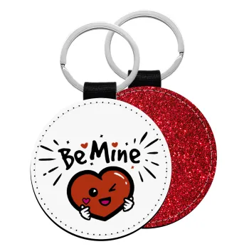 Be mine!, Μπρελόκ Δερματίνη, στρογγυλό ΚΟΚΚΙΝΟ (5cm)