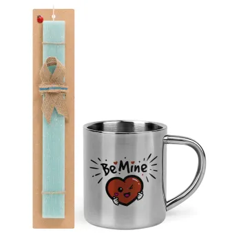 Be mine!, Easter Set, metallic thermal cup (300ml) & aromatic flat Easter candle (30cm) (TURQUOISE)
