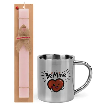 Be mine!, Easter Set, metallic thermal cup (300ml) & aromatic flat Easter candle (30cm) (PINK)
