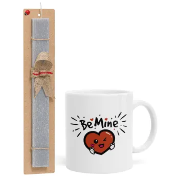 Be mine!, Πασχαλινή Λαμπάδα με Κούπα κεραμική (330ml) & κερί αρωματικό πλακέ (30cm) (ΓΚΡΙ)