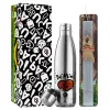 Easter Set, metallic stainless thermos flask (500ml) & scented flat Easter candle (30cm) (GRAY)