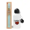 Easter Set, metallic aluminum water bottle (500ml) & scented flat candle (30cm) (TURQUOISE)