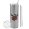 Tumbler stainless steel Silver 600ml, with metal straw & cleaning brush