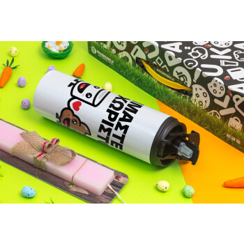 Είμαστε αχώριστοι, Easter candle,Travel Tumbler 2 Lids, with metal straw & cleaning brush & aromatic flat candle (30cm) (PINK)