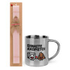 Easter Set, metallic thermal cup (300ml) & aromatic flat Easter candle (30cm) (PINK)