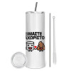 Tumbler stainless steel 600ml, with metal straw & cleaning brush