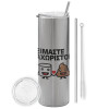 Tumbler stainless steel Silver 600ml, with metal straw & cleaning brush