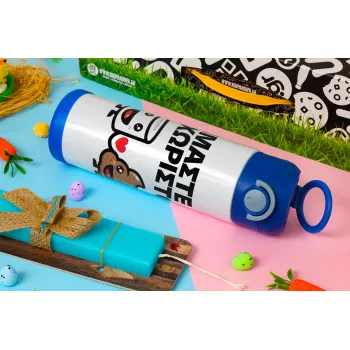 Είμαστε αχώριστοι, Πασχαλινή Λαμπάδα με Παιδικό παγούρι θερμό, ανοξείδωτο, με καλαμάκι ασφαλείας, ΜΠΛΕ (500ml)