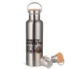 Stainless steel Silver with wooden lid (bamboo), double wall, 750ml