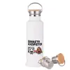 Stainless steel White with wooden lid (bamboo), double wall, 750ml