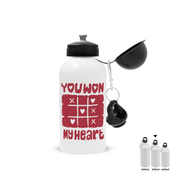 Τρίλιζα you won my heart, Metal water bottle, White, aluminum 500ml