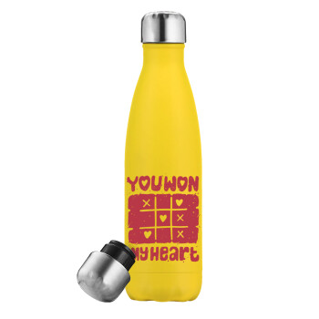 Τρίλιζα you won my heart, Yellow Stainless Steel Metallic Thermos, double-walled, 500ml