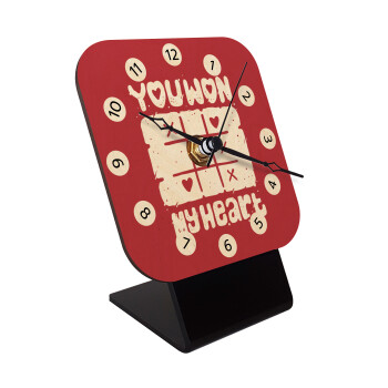 Τρίλιζα you won my heart, Quartz Table clock in natural wood (10cm)