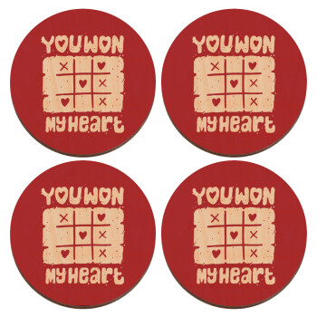 Τρίλιζα you won my heart, ΣΕΤ x4 Σουβέρ ξύλινα στρογγυλά plywood (9cm)