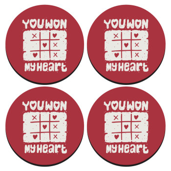 Τρίλιζα you won my heart, SET of 4 round wooden coasters (9cm)