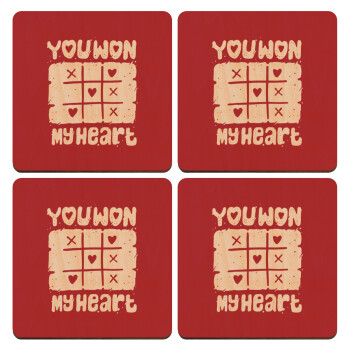 Τρίλιζα you won my heart, ΣΕΤ x4 Σουβέρ ξύλινα τετράγωνα plywood (9cm)