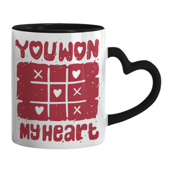 Τρίλιζα you won my heart, Mug heart black handle, ceramic, 330ml